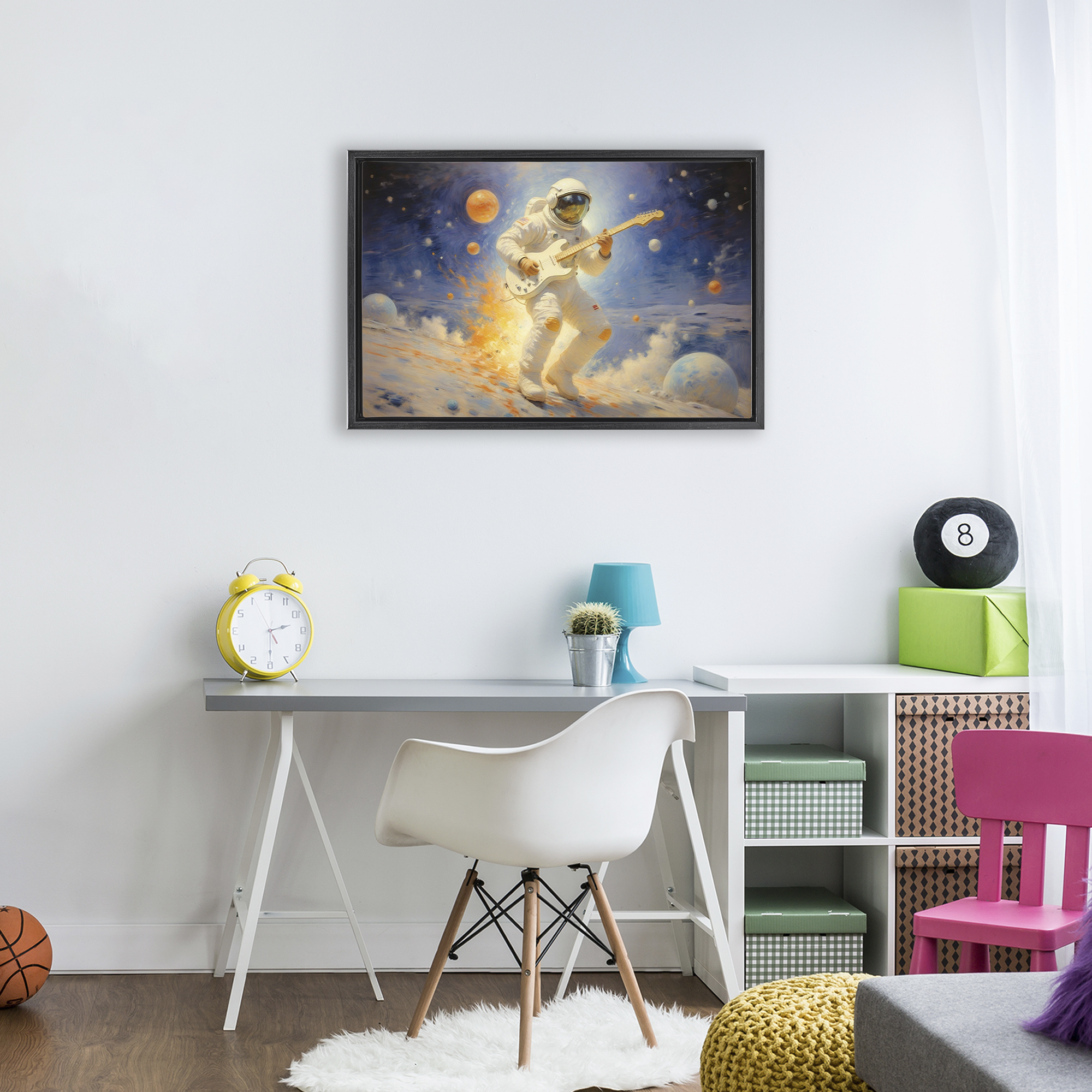 Space Astronaut Musician Black Framed Floater Canvas Wall Art, design by Angie Hawke
