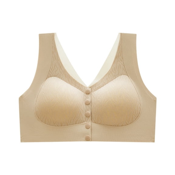 Ohufall Womens Bra Plus Size Front Buckle Gathered Bra Fixed Cup Seamless Back Comfort Everyday Bras