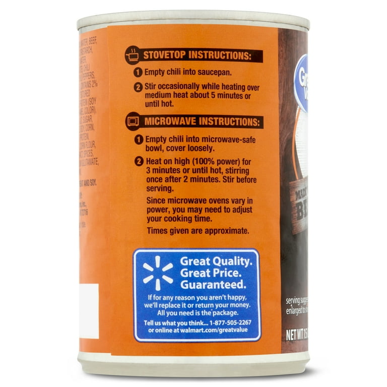 Great Value Chili 15oz in Steel Can with Real Beef and 14g Protein