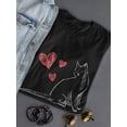 thumbnail image 3 of Cat In Love Sketch Hearts Around Medium Front Graphic Women Black T-Shirt, Female Small, 3 of 4