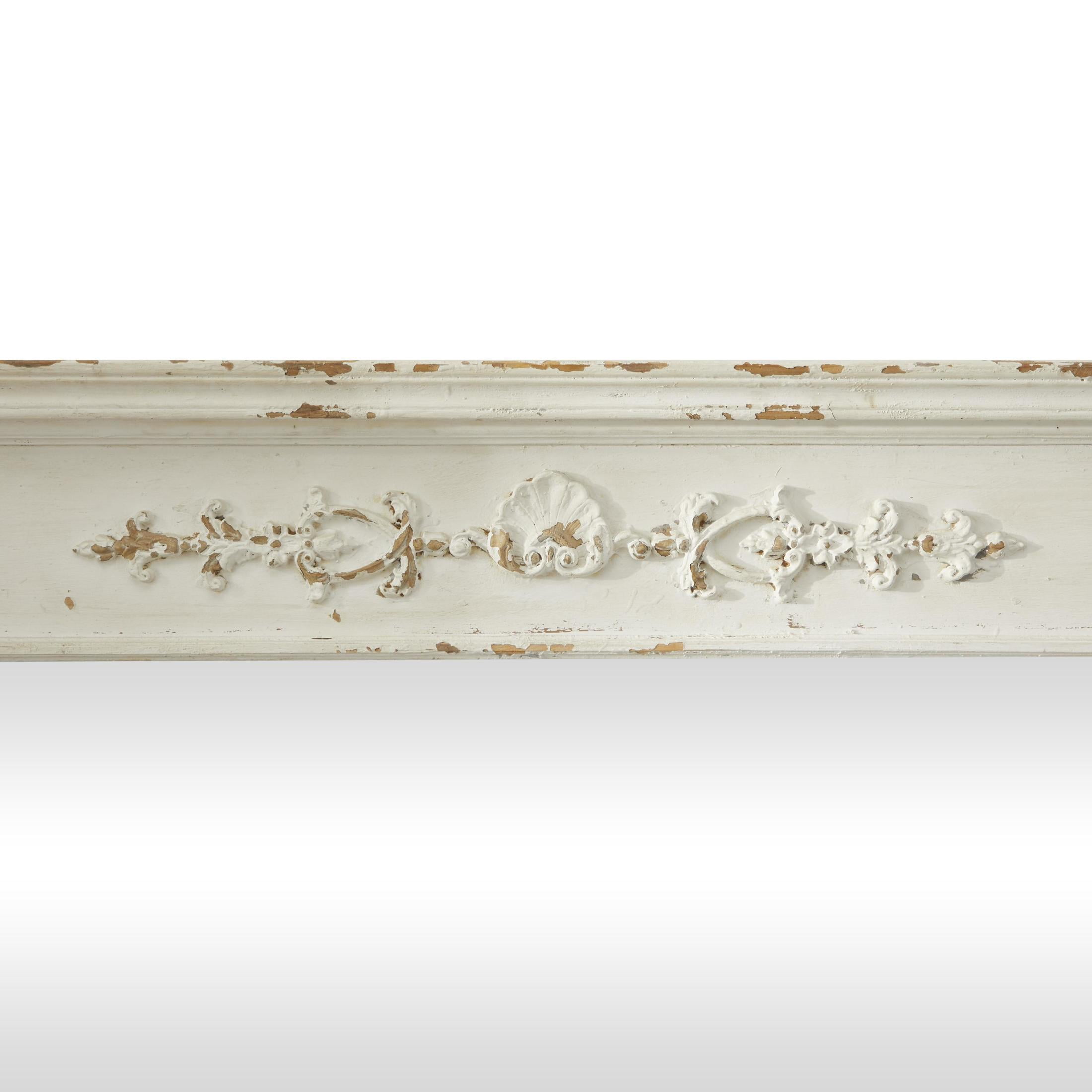 DecMode 59" x 36" Cream Carved Floral Wall Mirror with Distressing