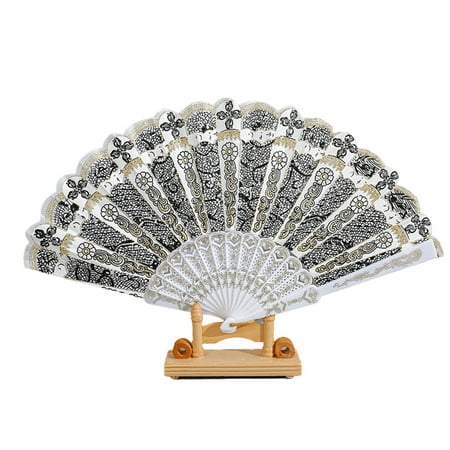 

Farfi Fan Decor Bronzing Process Decorative Chinese Style Hollow Out Photo Prop Hinge Classical Dance Fan Party Favors (White)