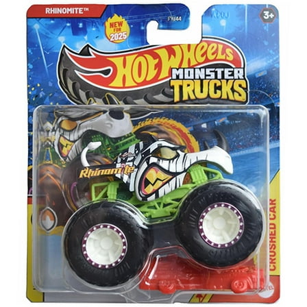 Mattel - Hot Wheels Monster Truck w/ Crushed Car - RHINOMITE (Half Hazards 3/4) JCF10