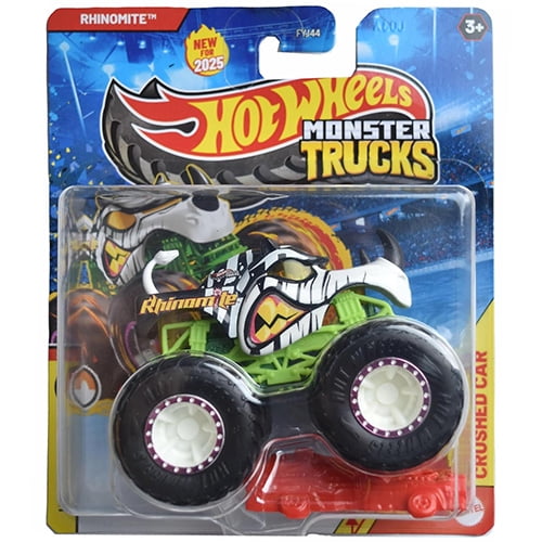 Mattel - Hot Wheels Monster Truck w/ Crushed Car - RHINOMITE (Half Hazards 3/4) JCF10
