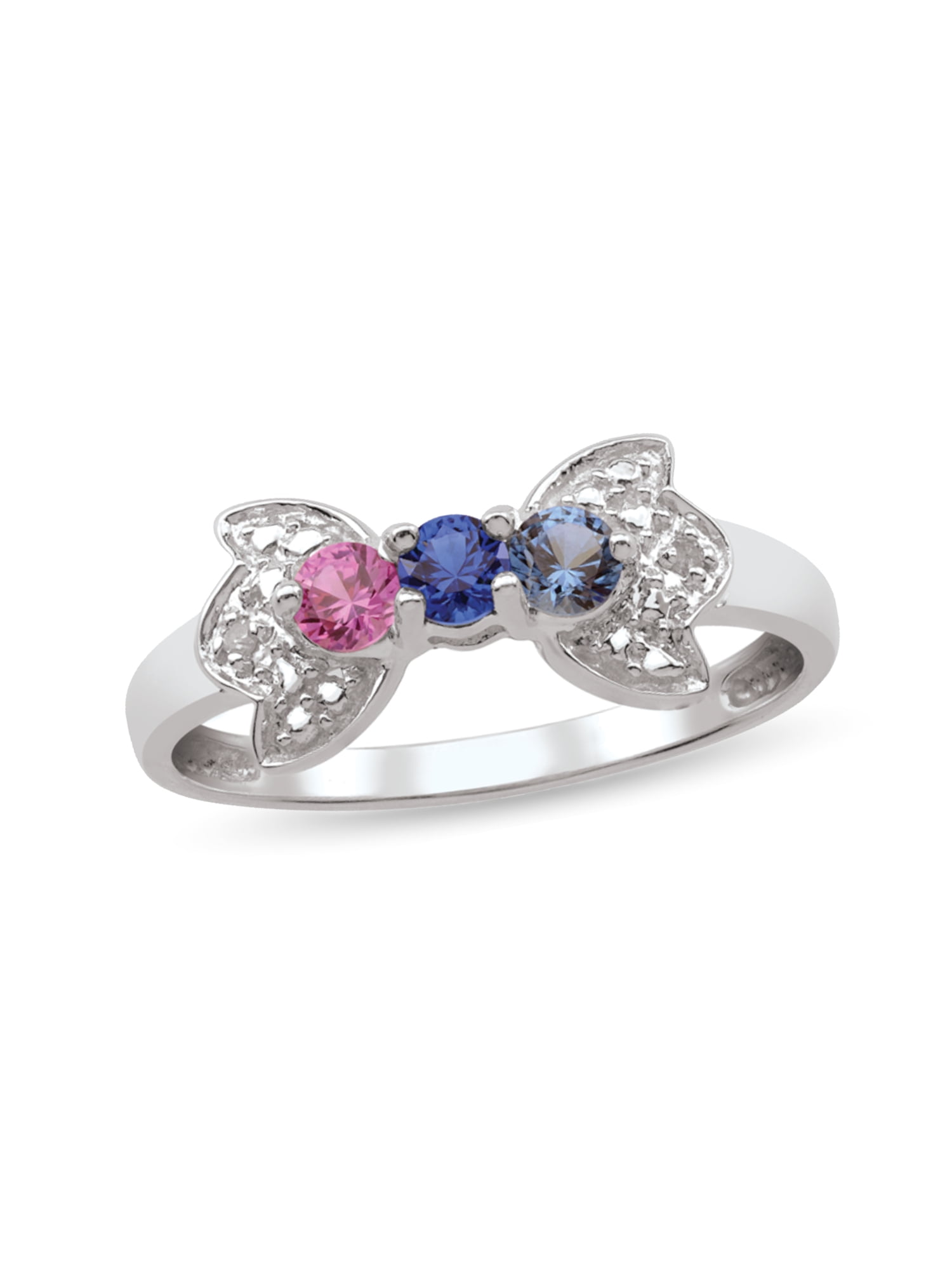 Personalized Bow Design Birthstone Ring in 14K Gold with Diamond Accents by Jewlster