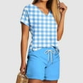 thumbnail image 2 of Virmaxy Womens Stylish Outfit 2 Piece Set Two Piece V-Neck Top Shorts Set Fashionable and Comfortable Short Sleeve V-Neck Top/Shirt Set Light Blue S, 2 of 5