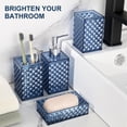 thumbnail image 3 of Findosom Bathroom Accessories Set 4 Piece, Plastic Bathroom Set with Soap Dispenser, Toothbrush Holder, Soap Dish & Tumbler Cup, Grid Pattern Bathroom Decor Set for Countertop Organization-Dark Blue, 3 of 9