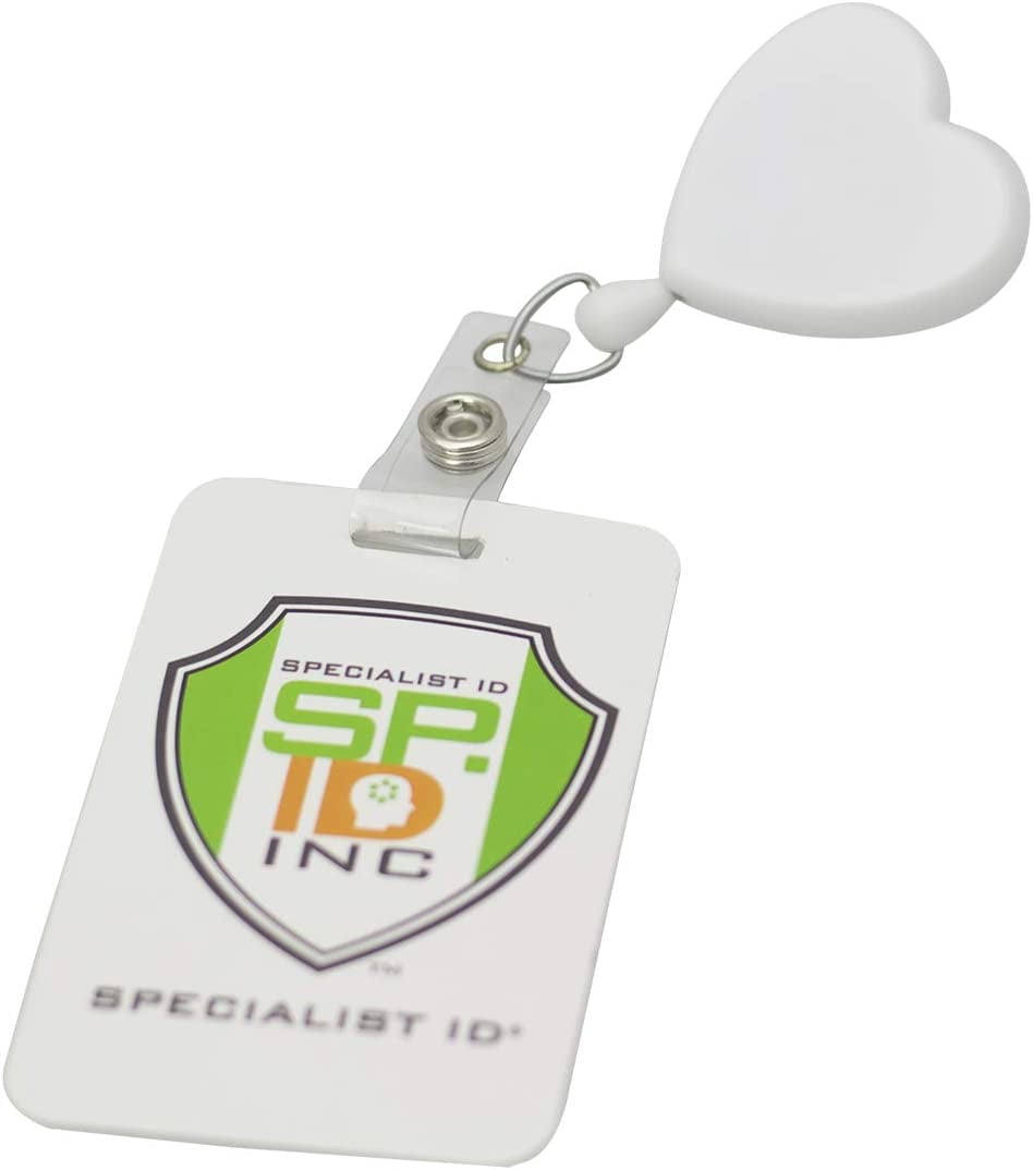 Heart Shaped Retractable Badge Reel with Rotating Swivel Spring Clip - Cute Heavy Duty Name Tag Reels for Nurses, Pediatrics, Teachers, EKG and More by Specialist ID (White)