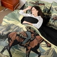 thumbnail image 4 of Homewish Western Horse Animal Bedding Comforter Set 7pcs, Retro Cartoon Cowgirl Queen Bedding Sets, Teens Kids Adult Reversible Queen Sheet Sets, Breathable Home Decor, 4 of 7