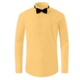 thumbnail image 4 of IROINNID Men Pleated Front Turndown Collar Button Front Long Sleeve Tuxedo Dress Shirt with Matching Bow Tie formal Wedding Banquet Ceremony Top(Yellow,S), 4 of 7