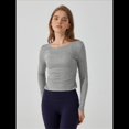 thumbnail image 4 of Camiseta Deportiva Informal de Cuello Redondo y Larga para Mujer, Estilo Jersey, para Otoño e Invierno, con Pliegues y Ajustada, para Yoga Gris XL, 4 of 9
