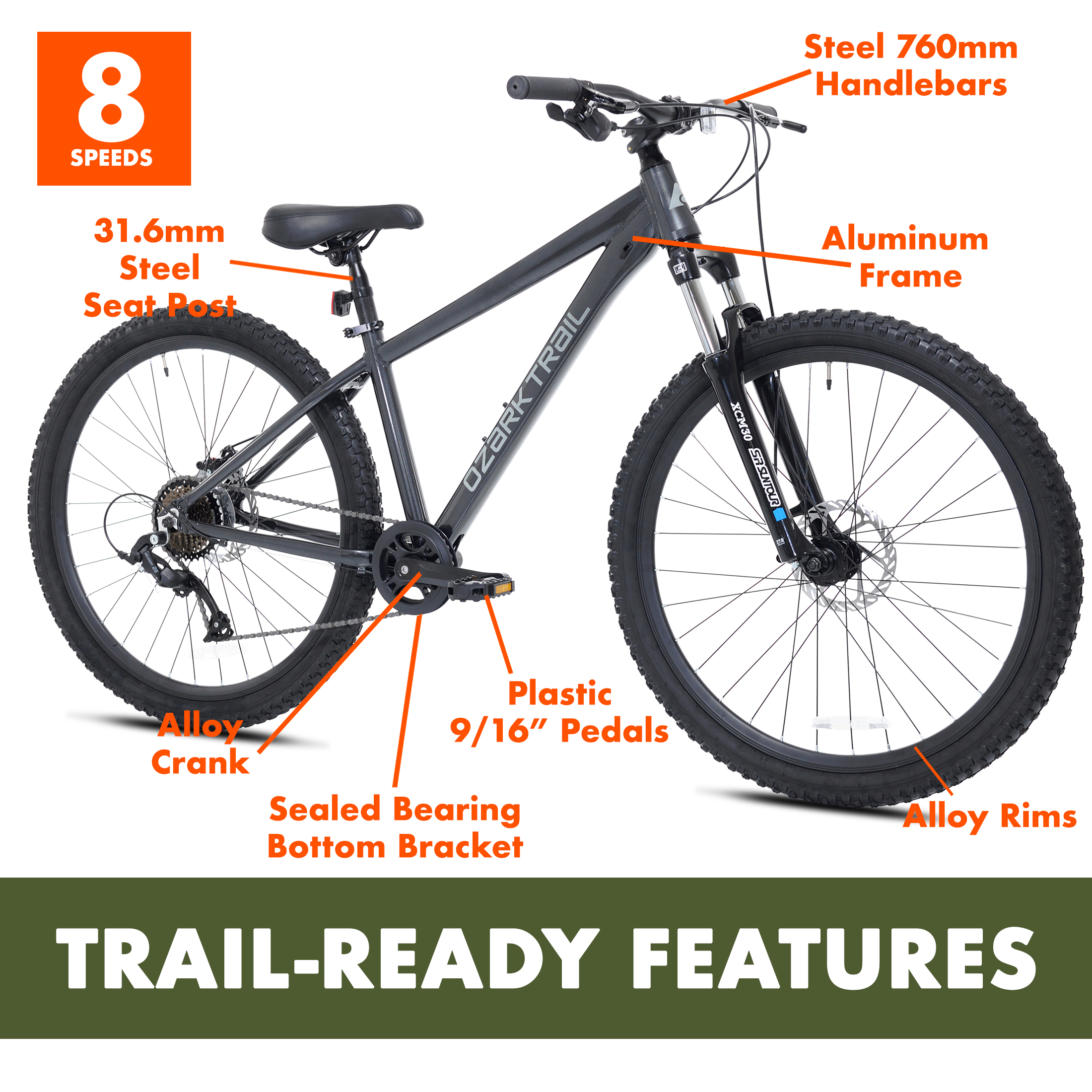 Bicicleta de montaña Timber, ruedas de 27.5 pulgadas, cuadro mediano de 17 pulgadas, para estaturas de 5'3" a 5'8", color negro, unisex 3