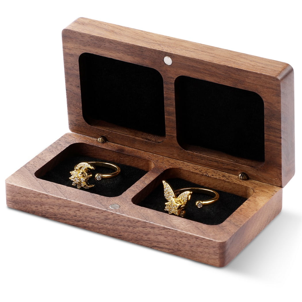 Bangcool Vintage Wooden Ring Box For 2 Rings Unique Proposal Gift Wood Ring Storage Box For Proposal Engagement Wedding Ceremony Other