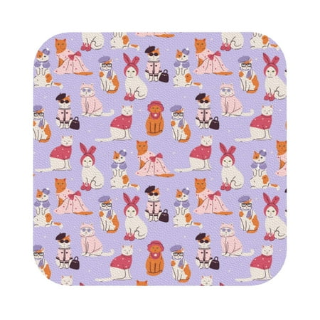 

Pofeuu Fashionable Cats Print Leather Coasters Set of 6 Round Cups Mugs Mat Pad for Home Kitchen Heat Resistant Drink Coasters Square