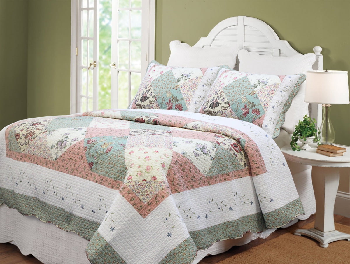 Flower Exposition 100 Hypoallergenic cotton Patchwork 3 piece Quilt