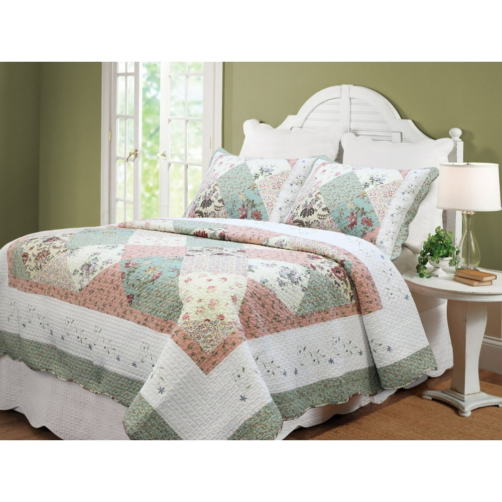 Flower Exposition 100 Hypoallergenic cotton Patchwork 3 piece Quilt