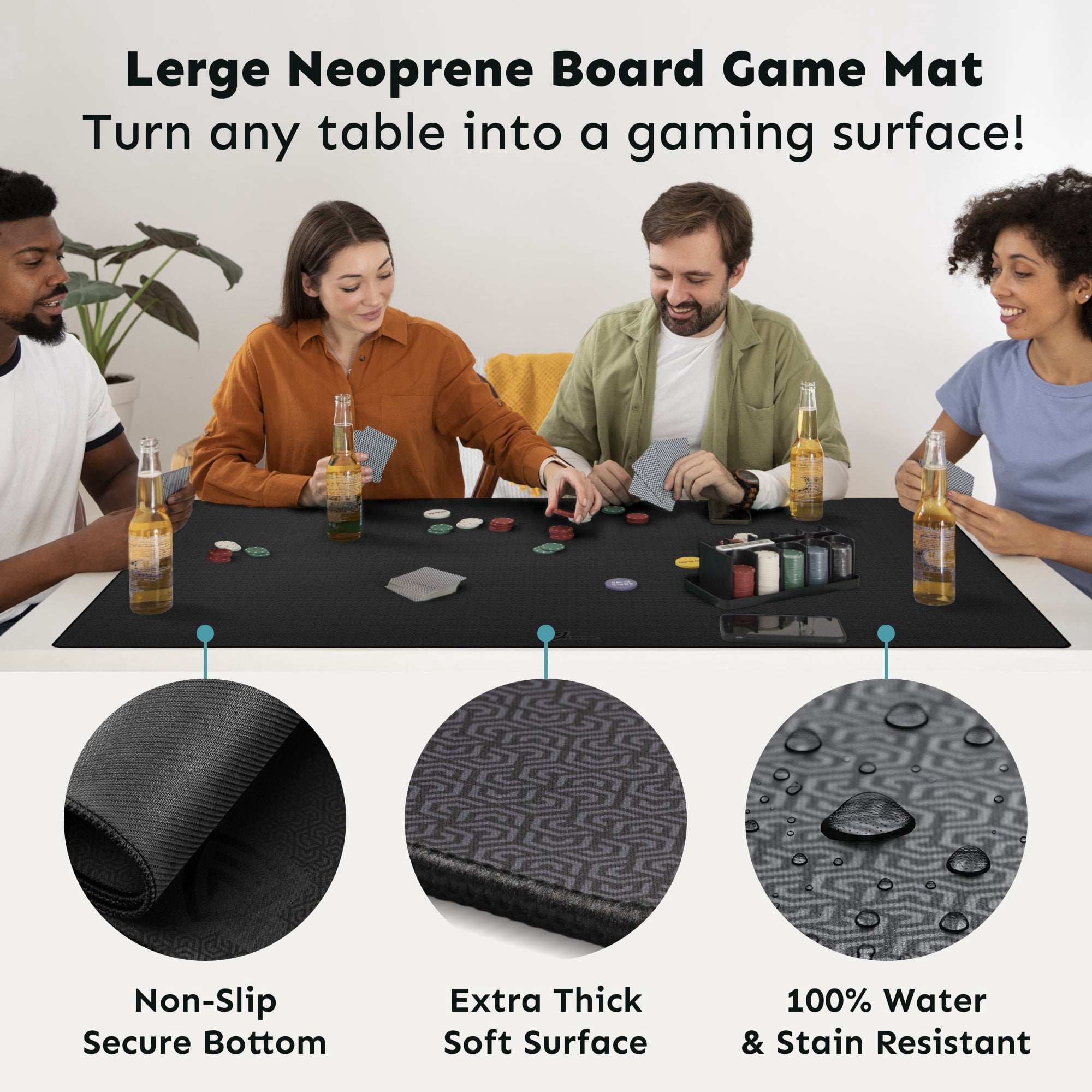 Feltectors 5 mm Board Game Mat, Mahjong Mat with Carrying Bag 42 x 66 Inches, Black