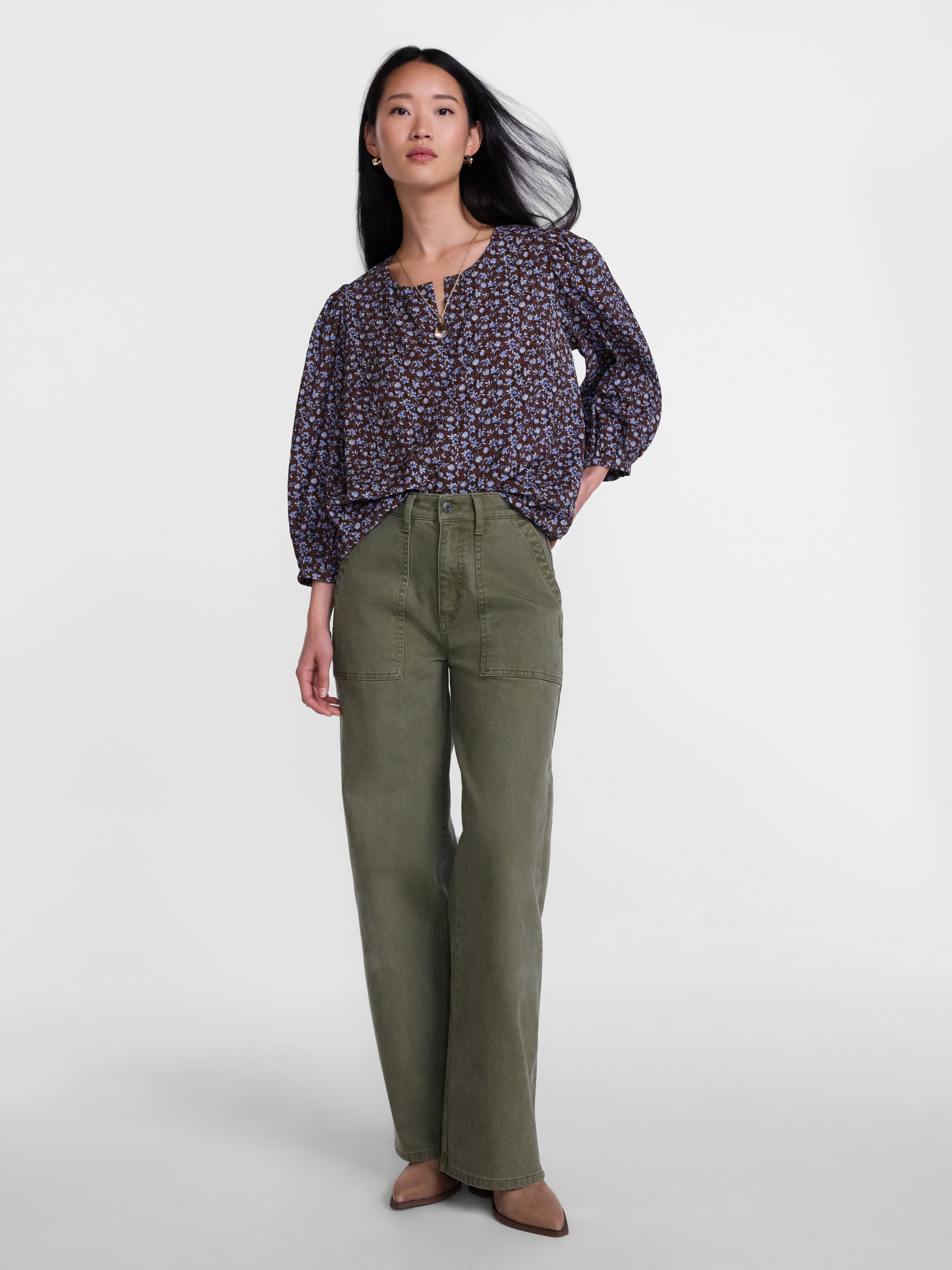 Scenario Women's and Women's Plus Blouse with 3/4-Length Puff Sleeves, Sizes XS-4X