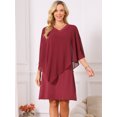 thumbnail image 3 of DARING DIVA Women's Fall 3/4 Sleeve V Neck Chiffon Cape Overlay Dress M Wine Red, 3 of 7
