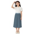 thumbnail image 3 of BLTIBY Girls Midi Pleated Chiffon Skirts Elastic High Waist Flowy Skirt Summer Casual Swing A-Line Flared Skirts Gray 10-11Years, 3 of 6