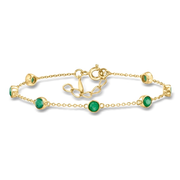 Ross-Simons 1.70 ct. t.w. Bezel-Set Emerald Station Bracelet in 18kt Gold Over Sterling, Women's, Adult