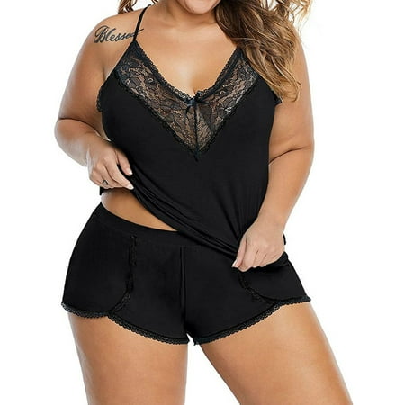 

Scvgkk Women s Plus Size Sleeveless Lace V Neck Two Piece Lingerie Nightgown