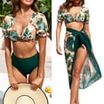 thumbnail image 4 of Women's 1 Pieces Beach Swimsuit Tropical Ruffle Halter Bikini Swimsuit with Cover up Wrap Skirt, 4 of 9