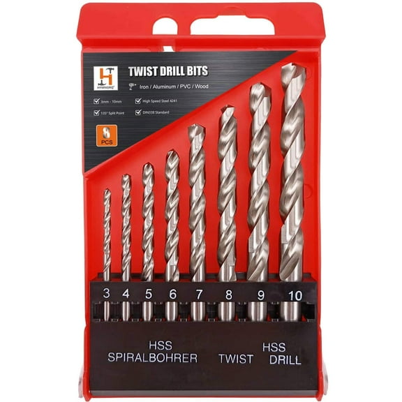 Hymnorq 8PC 3-10mm Metric Ground HSS Drill Twist Bits Set for Softer Metal