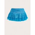 thumbnail image 2 of Blue Womens Ultra Low Waist Lace Mesh Tiered Ruffle Tie-Side Mini Skirt, 2 of 4