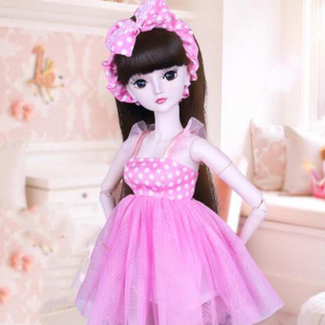1/3 Adorable Rosa con cabellero de Manera para 60cm BJD MSD YOSD Noche Lolita perfke vestido de muñeca bjd