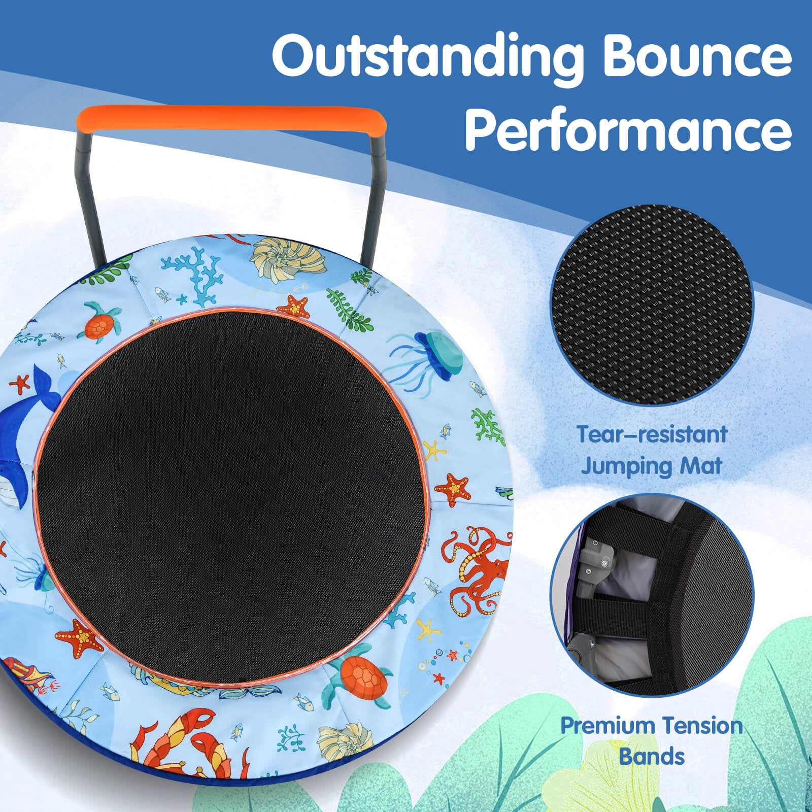 Infans 36" Foldable Kid Trampoline w/ 20 LED Lights Foam Handlebar Padded Safety Cover
