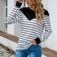thumbnail image 1 of Mujeres Cuello Redondo Rayas Manga Larga Bloque De Color Jersey Tops Sudaderas Camisas Blusas para Oficina En Casa Negro 3XL, 1 of 7