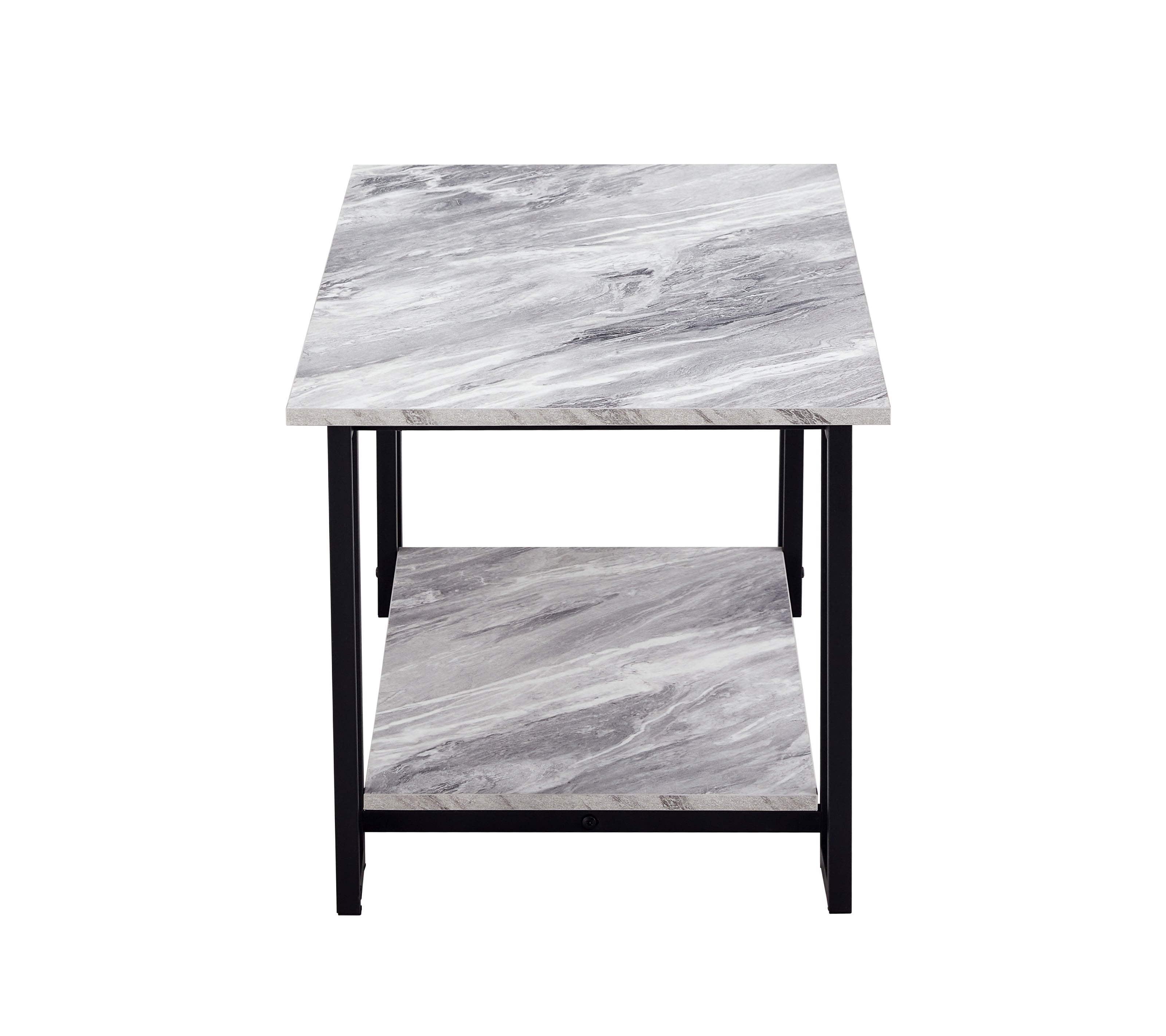 Lowestbest Coffee Table with 2 Layers Marble MDF Rectangle Tabletop Iron Coffee Table , for Dining Room, (White) Lowestbest Coffee Table with 2 Layers Marble MDF Rectangle Tabletop Iron Coffee Table , for Dining Room, (White)