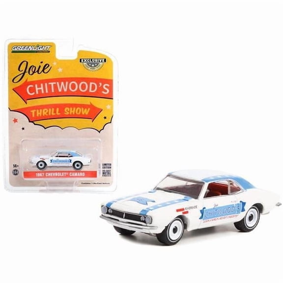 1967 Chevrolet Camaro White w/Blue Stripes "Joie Chitwood’s Thrill Show" "Hobby Exclusive" 1/64 Diecast Model Car by Greenlight