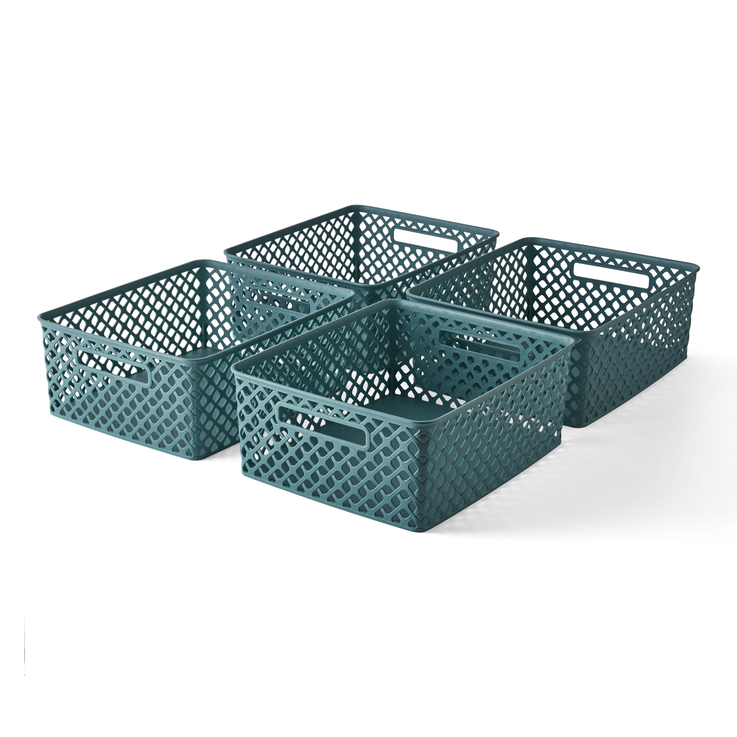 Mainstays Medium Decorative Plastic Mesh Basket, 4 Pack, Aqua Slate