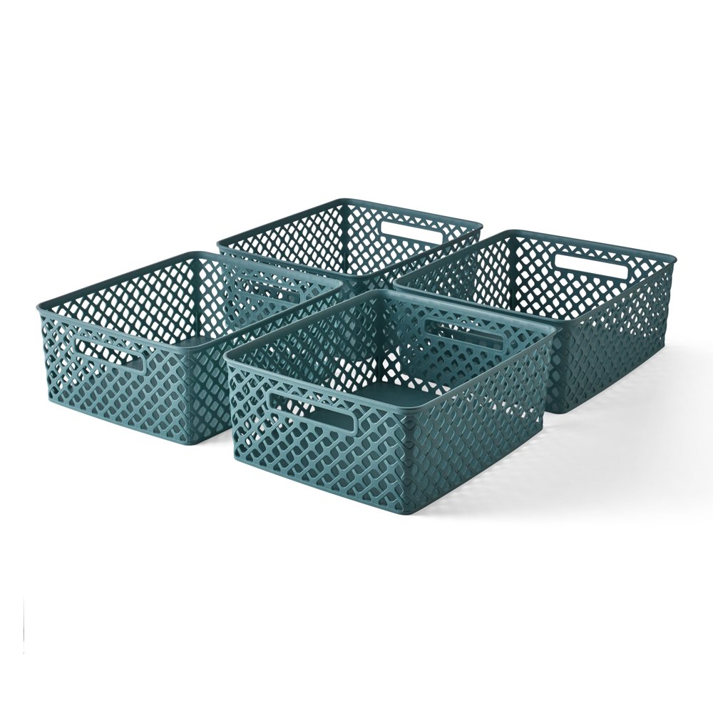 Mainstays Medium Decorative Plastic Mesh Basket, 4 Pack, Aqua Slate