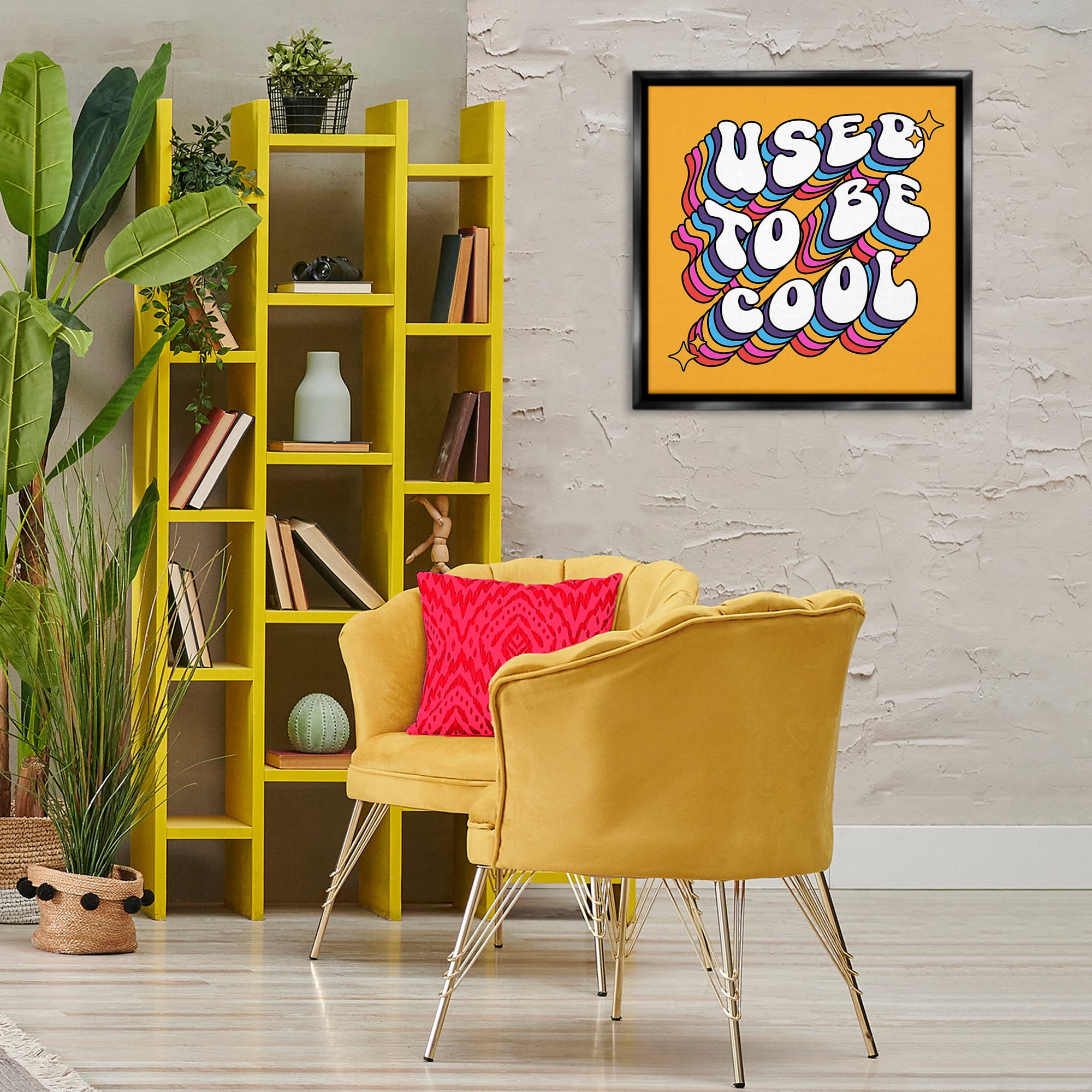 Stupell Industries Groovy Used To Be Cool Text & Numbers Painting Black Floater Framed Canvas Art Print Wall Art, 25 x 25