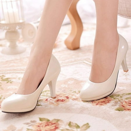 

HIBRO Fashion Spring And Summer Women Pumps Shoes Professional High Heeled Shoes Patent Leather Shallow Mouth Round Toe Work Shoes