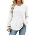 thumbnail image 7 of APEXFWDT Women's Waffle-Knit Long Sleeve Top Crew Neck Loose Casual Pullover with Chest Pockets for Fall/Winter Weekend Errands,S,White, 7 of 7