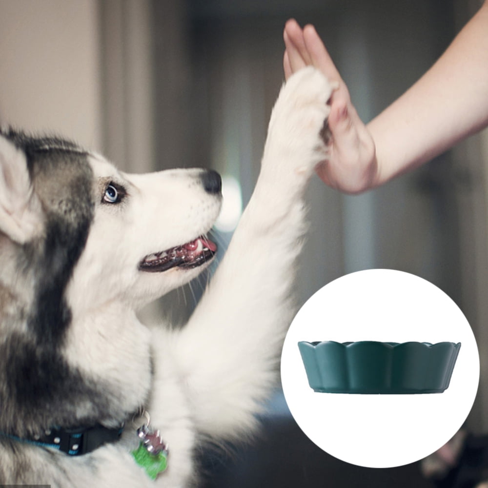 Creative Pet Ceramic Bowl Flower Cat Bowl Large Dog Bowl Anti-Overturning Pet Bowl - green