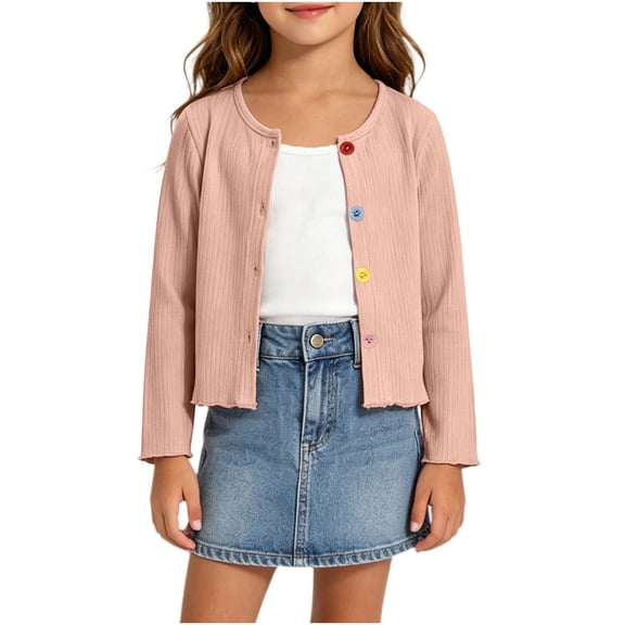 Edvintorg Girls Ribbed Knit Sweater Crew Neck Long Sleeve Button Up Cardigan Casual Uniform Sweaters for Kids Girls 0-9T