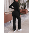 thumbnail image 3 of Two Piece Sets for Women Outfits Ribbed V Neck Top Flare Pants Set Track Suits Long Sleeve Top Jogger Legging Pants Lounge Workout Sets for women Black L, 3 of 5