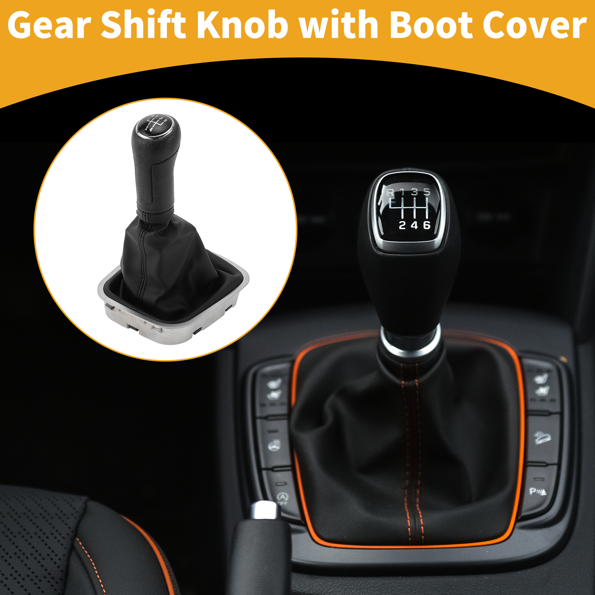 Unique Bargains 5 Speed Manual Gear Shift Knob with Cover - Car Shift Lever Knob with Cover - for Volkswagen Polo 2010-2013 Plastic Faux Leather Black - 1 Pc