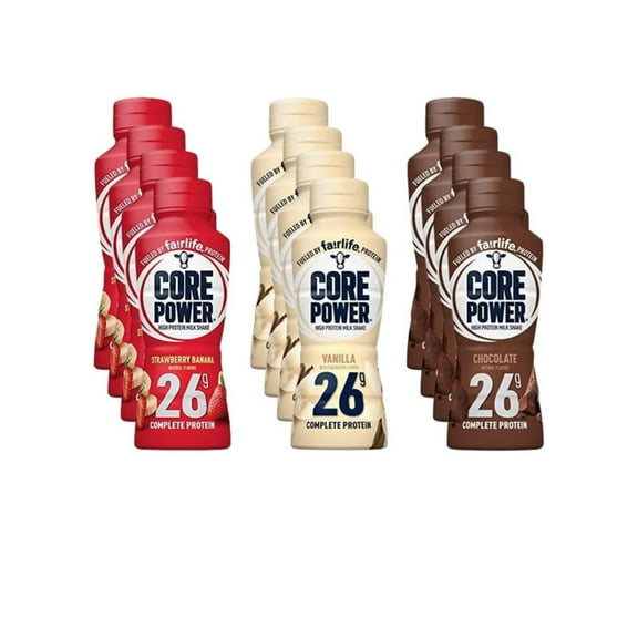 Fa!rlife Core Power 26g High Protein Milk Shakes Variety 12 Pack 14 Fl Oz- Vanilla, Chocolate, Strawberry Bananna - Ready to Drink for Workout Recovery