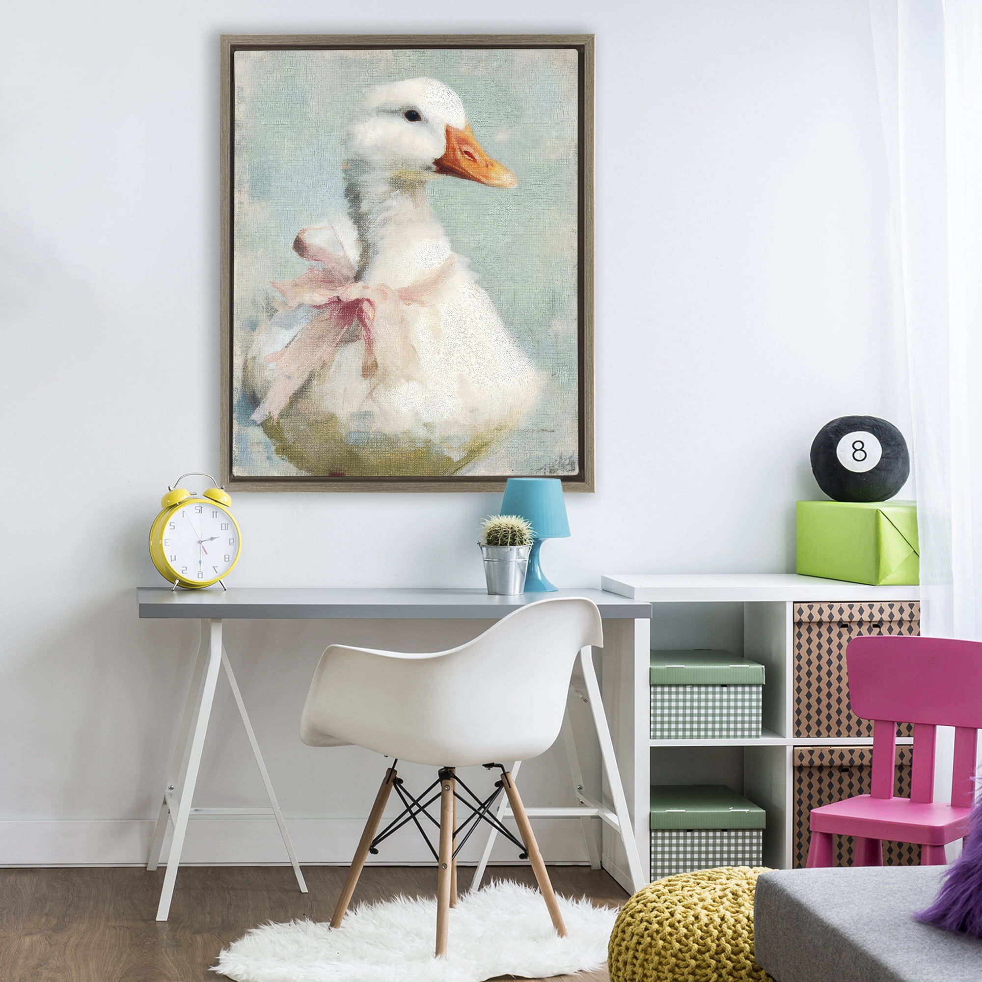 Stupell Industries Soft Pink Bow Goose Brown Framed Floater Canvas Wall Art, design by LSR Design Studio