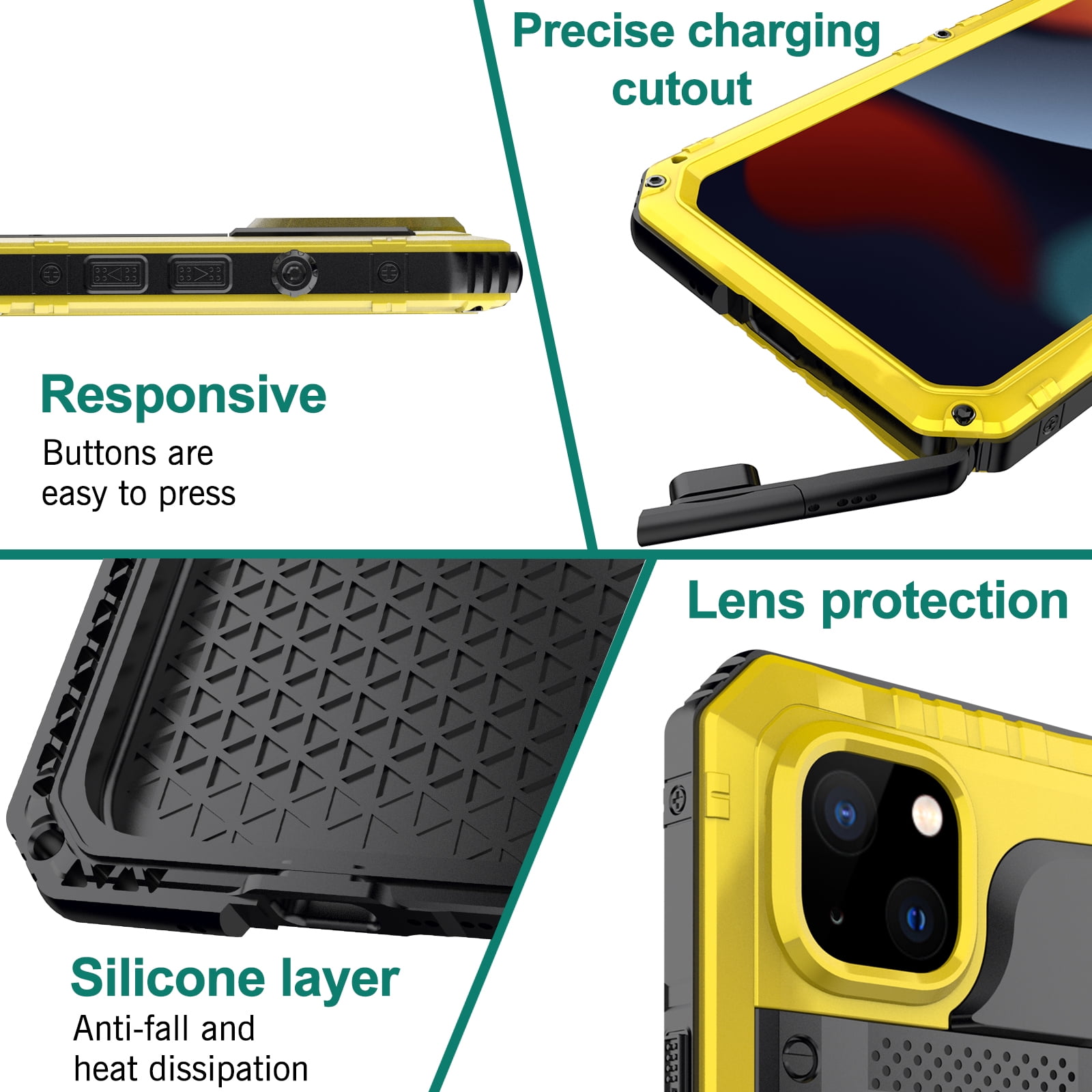 for iPhone 11 Case, Military Grade IP68 Waterproof Dustproof Shockproof Full Body Sealed Underwater Case with Built-in Screen Protector Heavy Duty Metal Rugged Defender Phone Case,Yellow