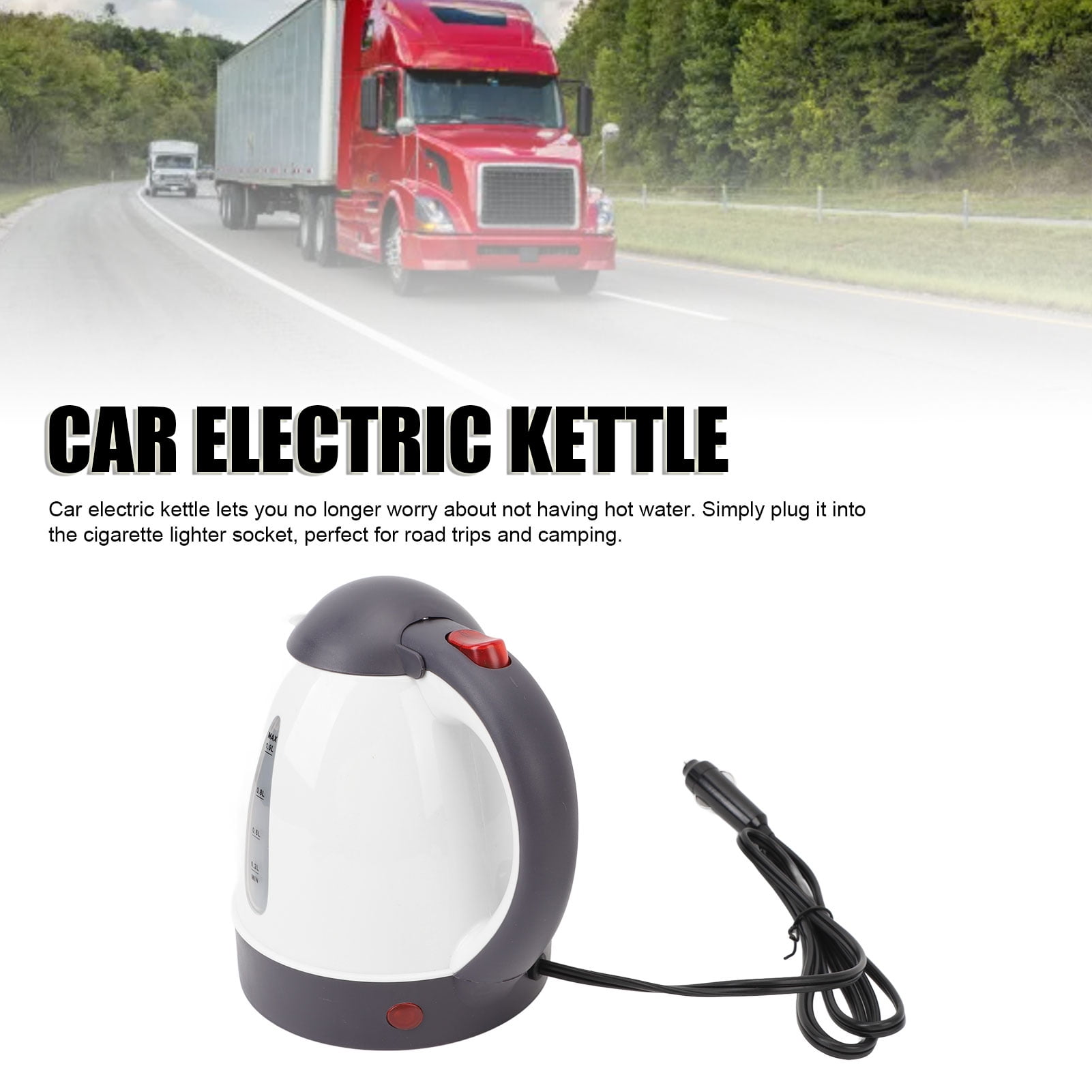 Car Electric Kettle, Stainless Steel Plastic Water Level Window 1L Auto Shut Off Electric Truck Water Boiler Heater For Trip