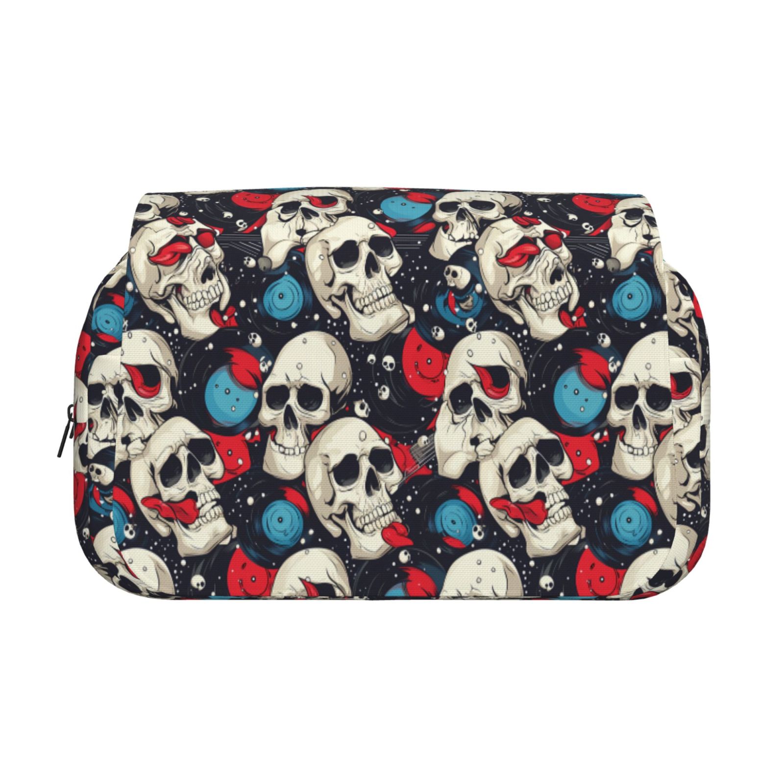 Rateoe rock record Skull artist Pattern Double Clamshell Pen Case, Storage Organizer with Two Zipper Compartments– Holds Up to 50 Pencils & Pens