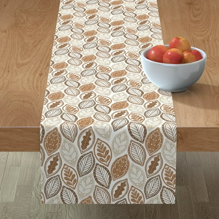 

Cotton Sateen Table Runner 90 - Autumn Leaves Brown Fall Tan Neutral Handdrawn Print Custom Table Linens by Spoonflower