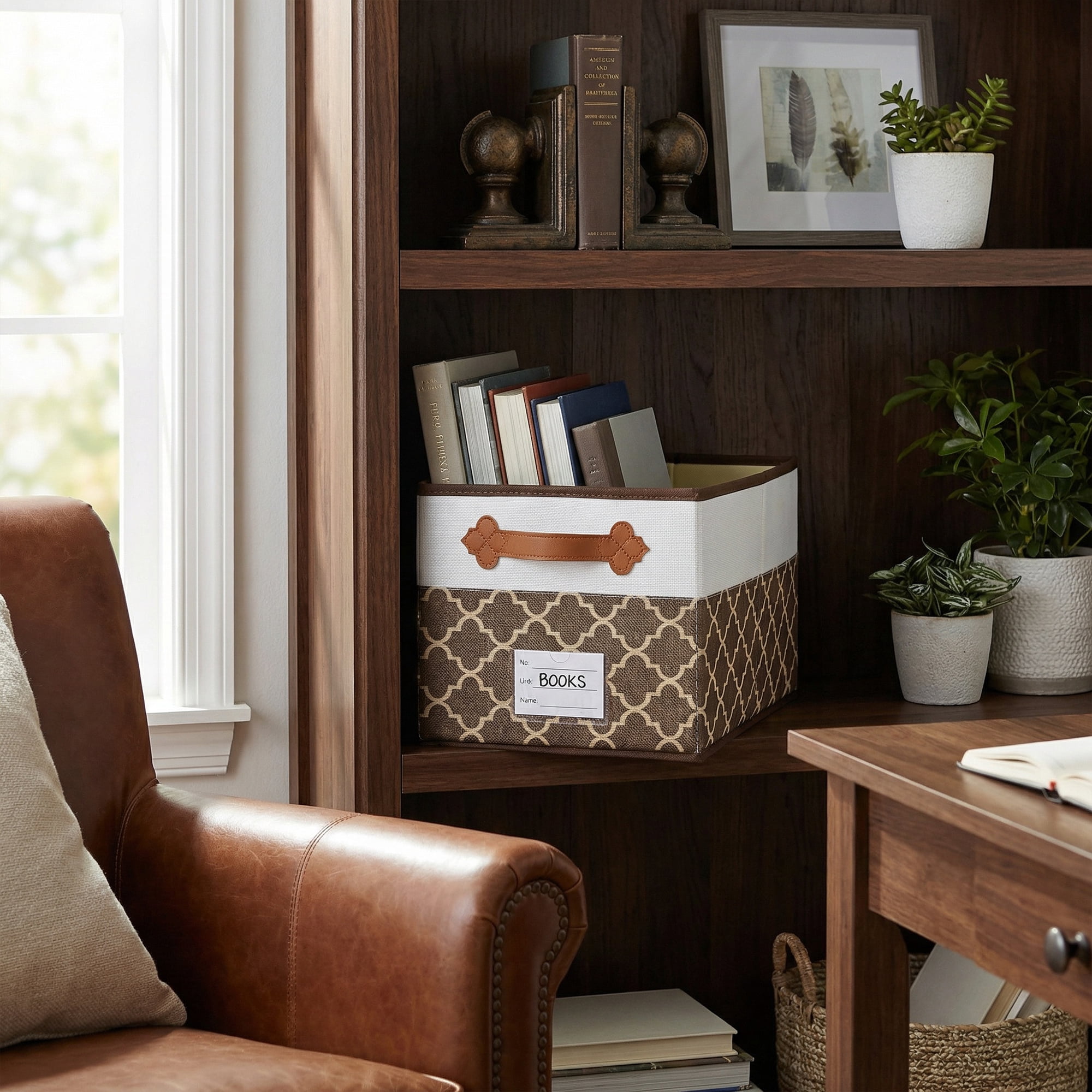 Unique Bargains Storage Basket with Handle for Organizing Objects Coffee 17.3"x11.8"x10.6"